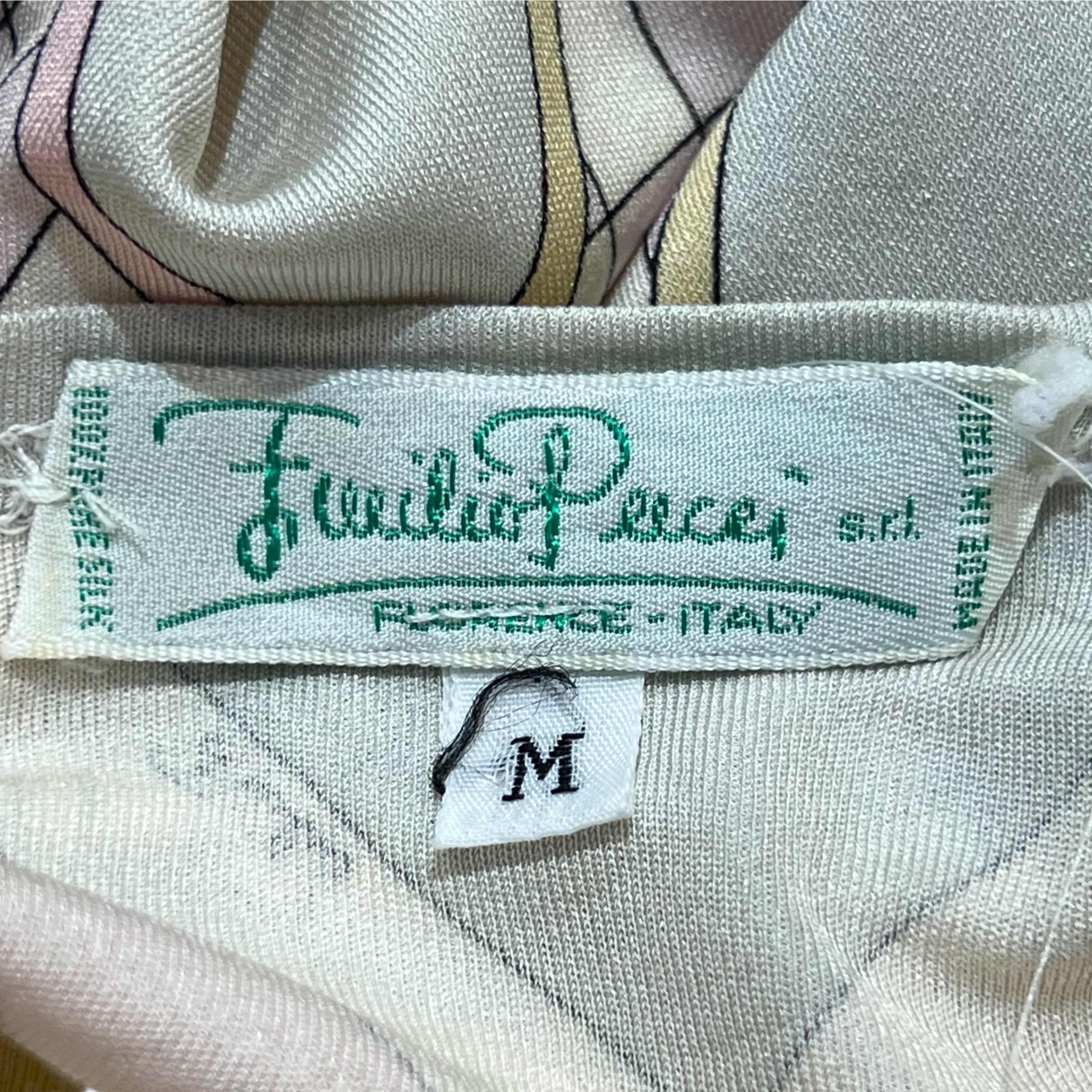 Emilio Pucci 1970's Pastel Geometric Silk Jersey Long Sleeve Tunic Blouse, label