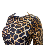 Yves Saint Laurent by Tom Ford S/S 2002 Silk Jaguar Print Long Sleeve Blouse, neck