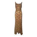 1960's Gold Heavily Embellished Knit Lace Evening Bombshell Gown