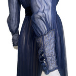 1910's French Couture Midnight Blue Silk Chiffon Long Sleeve Gown, sleeve detail