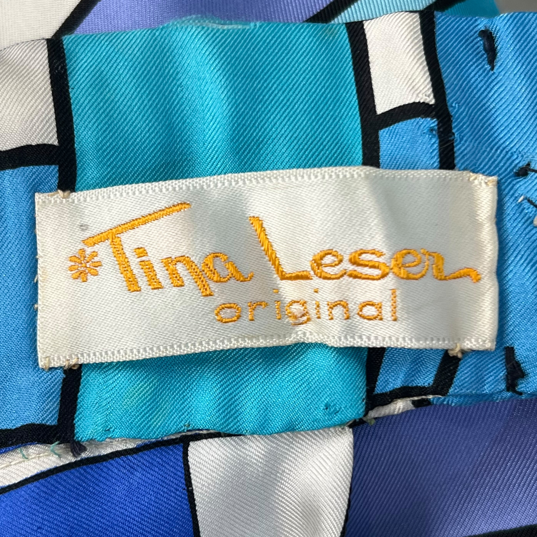 Tina Leser 1960's Blue Graphic Print Silk Twill Full Hostess Skirt, label