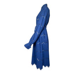 Alaïa Navy Blue Poplin Chevron Eyelet Shirt Dress, side 2