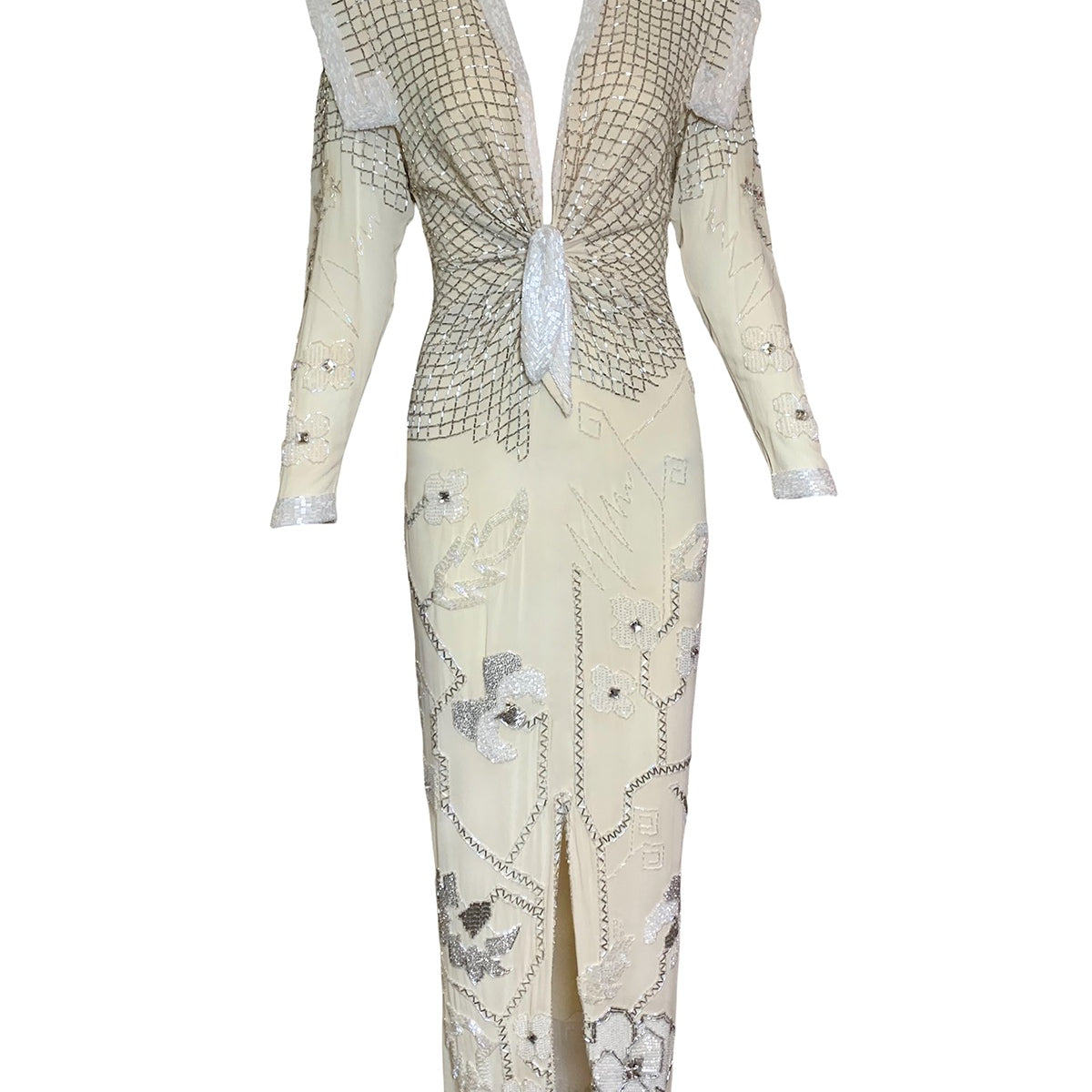 Fabrice Fabulous 80s Ivory Silk  Beaded Gown with Stars and Diamonds FRONT