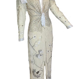 Fabrice Fabulous 80s Ivory Silk  Beaded Gown with Stars and Diamonds FRONT 3/4