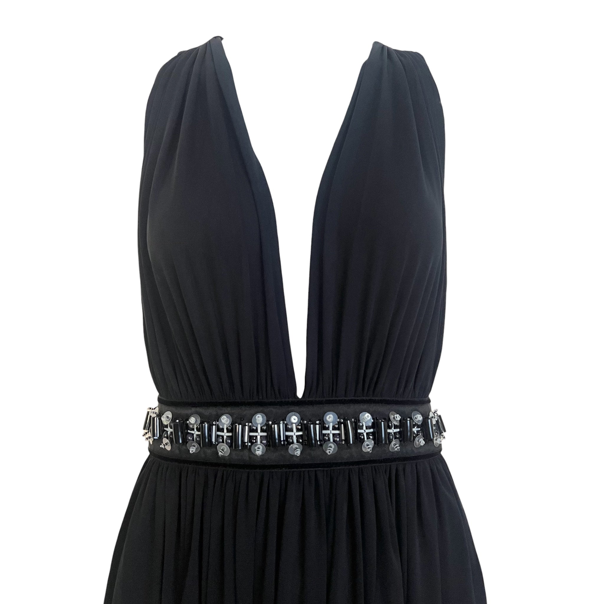 Dolce & Gabbana 2000's Black Jersey Halter Gown with Beaded Belt, top