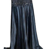  Lorena Sarbu Black Satin  Gown with Heavily Beaded Bodice FRONT 1 of 5