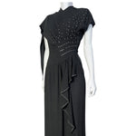 1940's Charcoal Rayon Crystal Studded Evening Dress with Swag Drape, slight side
