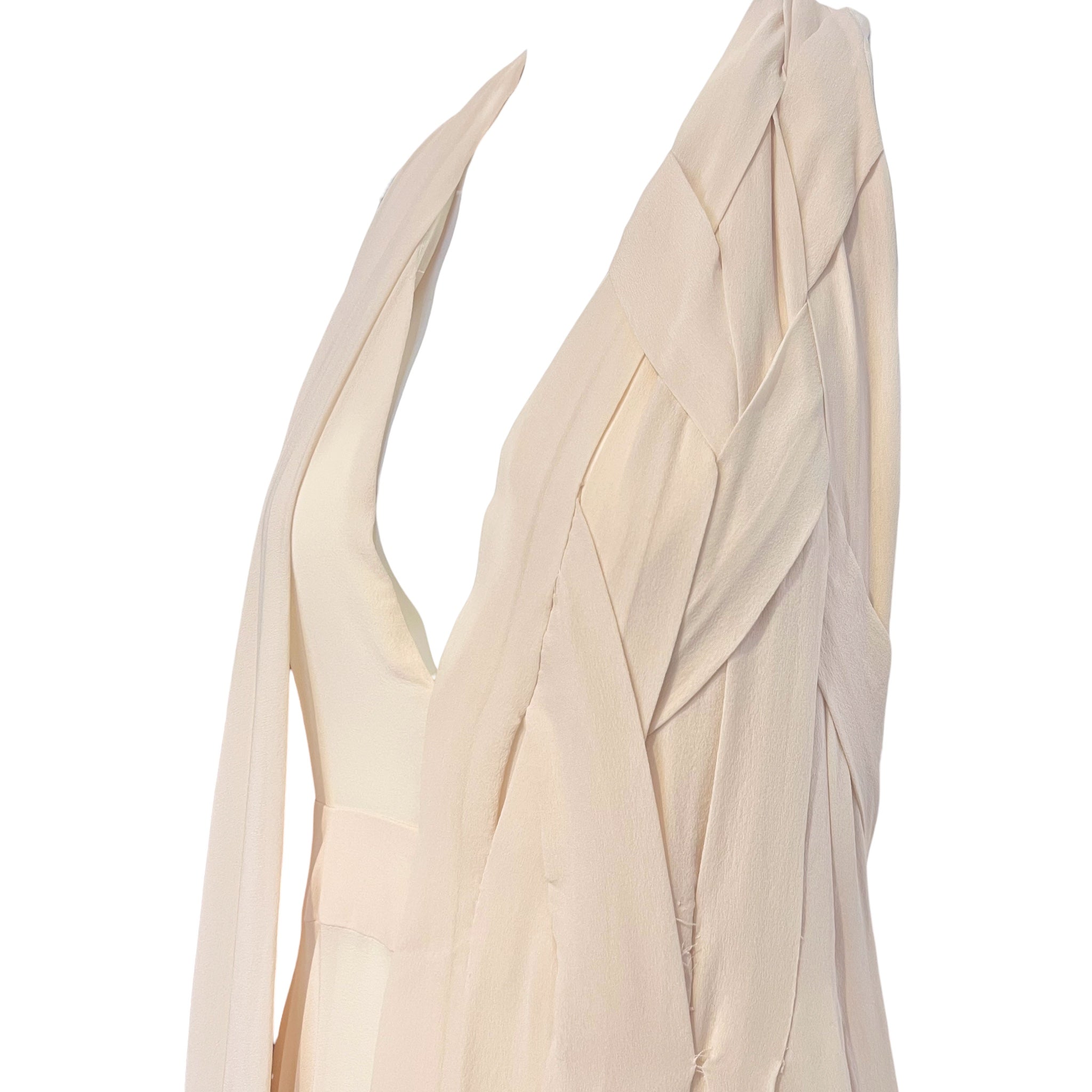 Vionnet 2010's Champagne Silk Crepe Bias Halter Gown with Partial Cape, slight side bodice