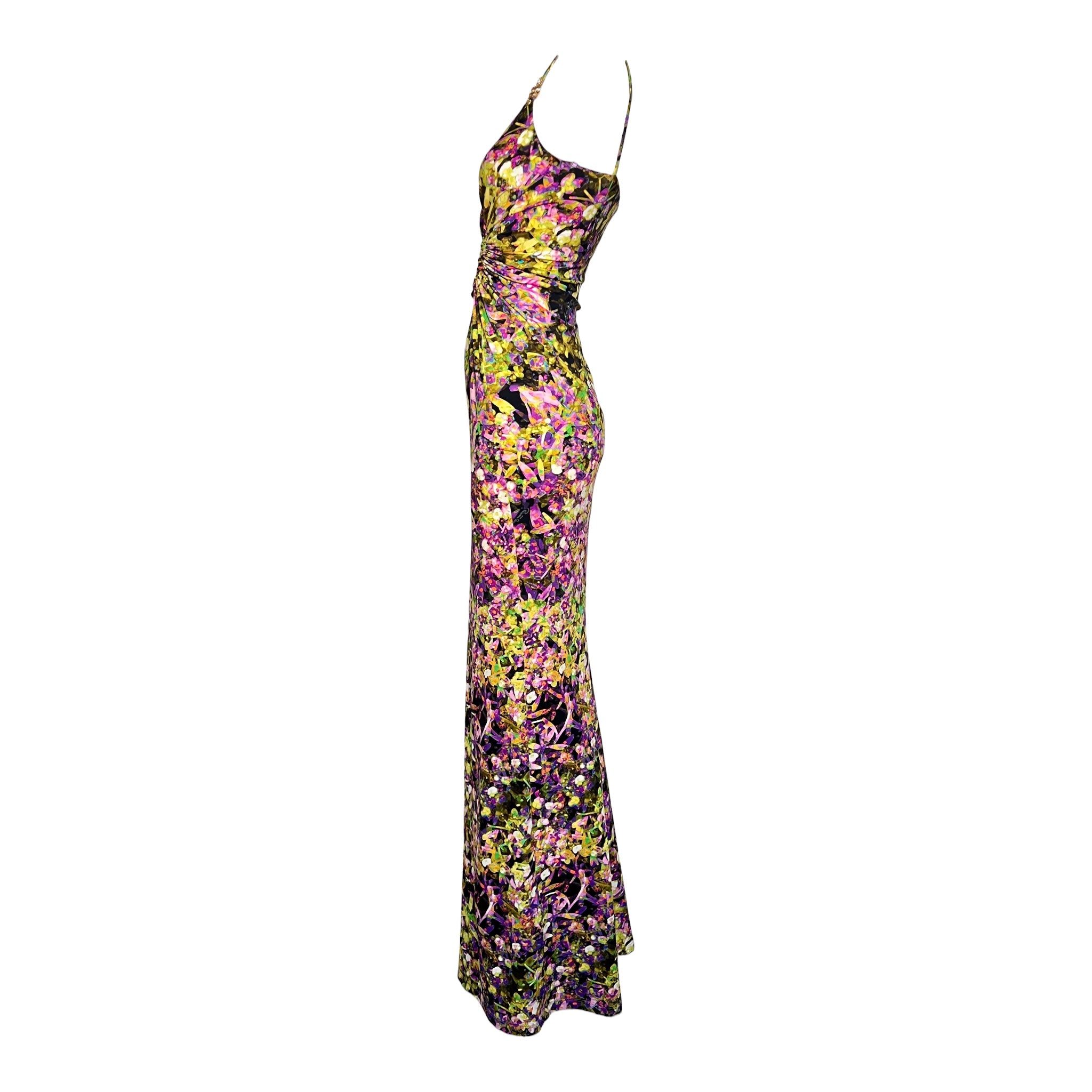 Roberto Cavalli 2008 Neon Floral Jersey Maxi Dress, side 2