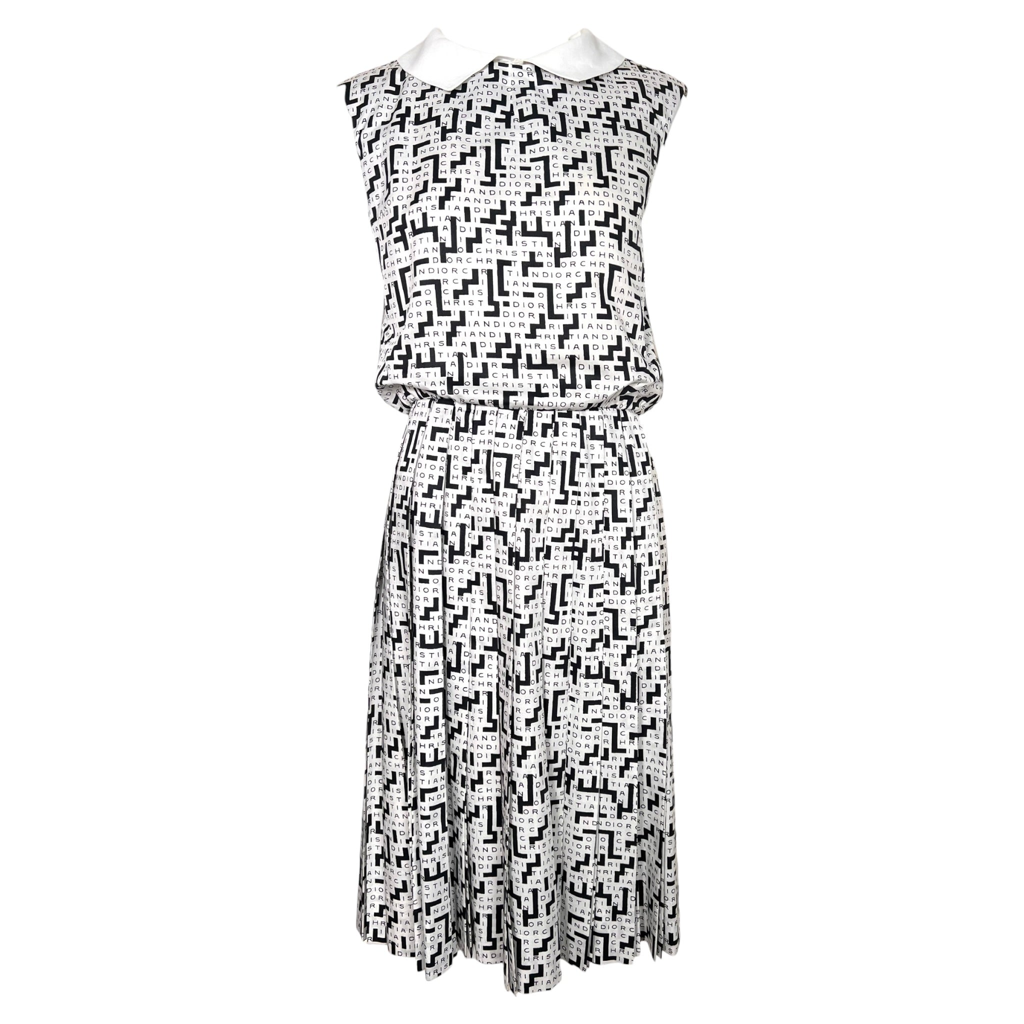 Christian Dior-New York Early 1960's Typographically Branded Silk Dress