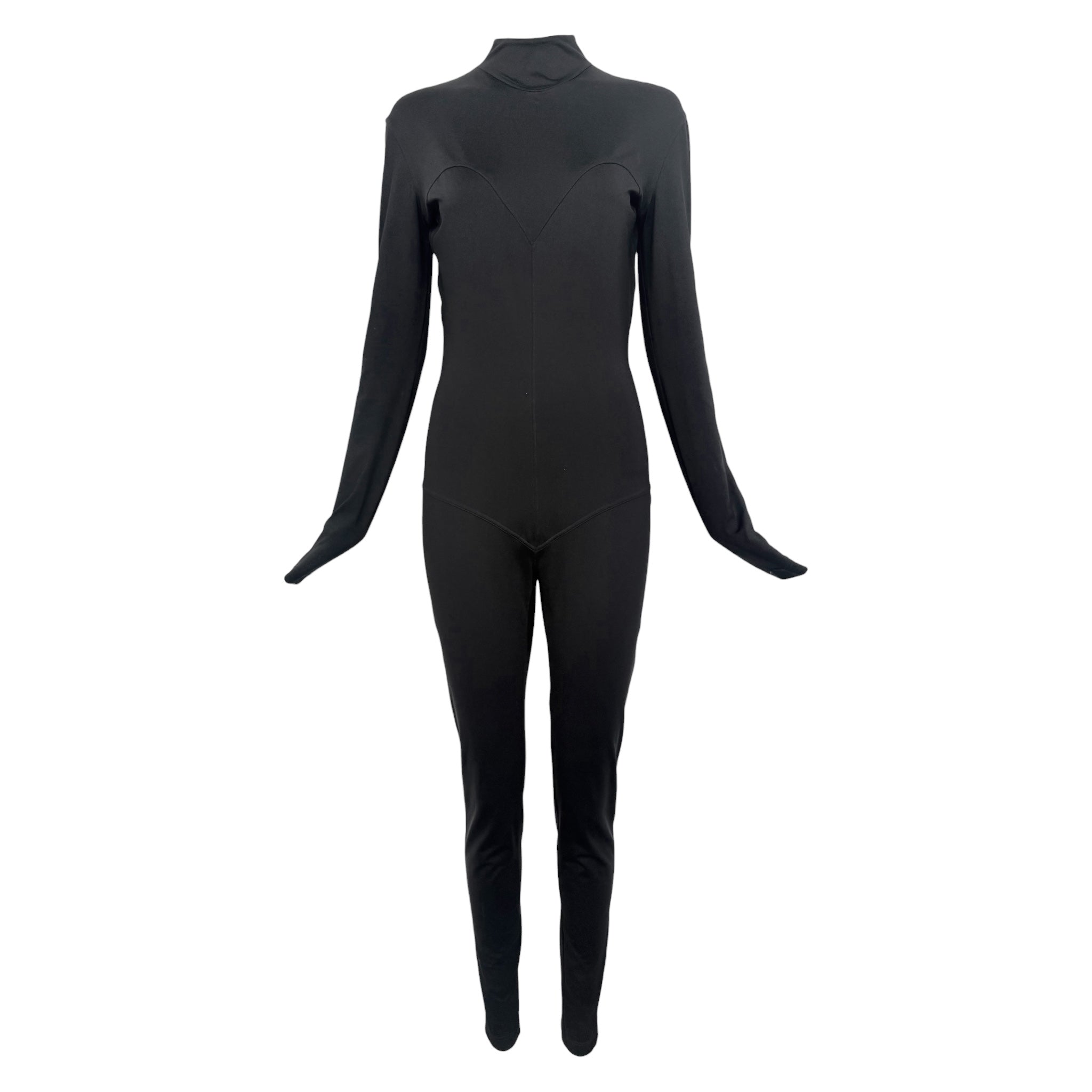 Thierry Mugler ACT IV 1990's Black Full Body Mock Neck Cat Suit