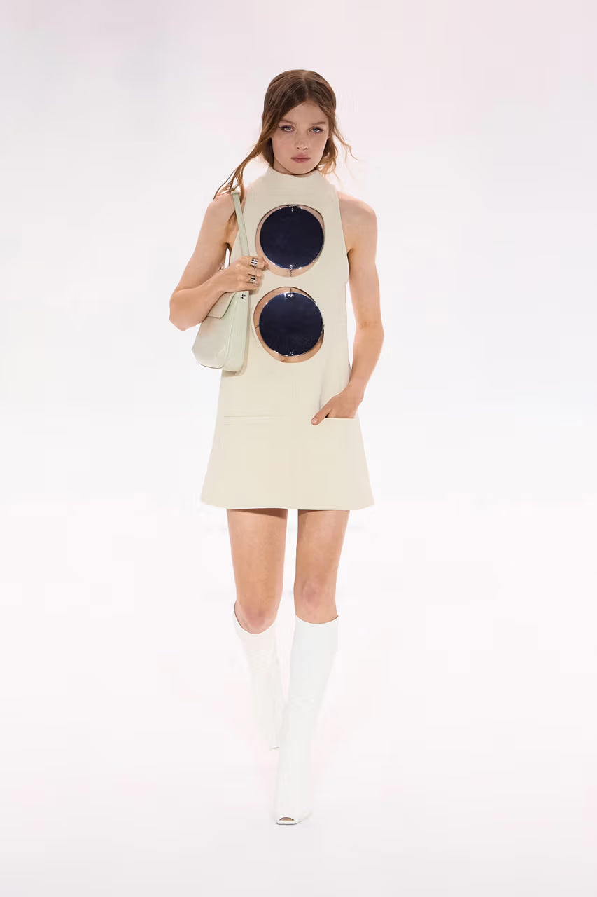 Courrèges F/W 2023 Oatmeal Cutout Mini Shift Dress, runway