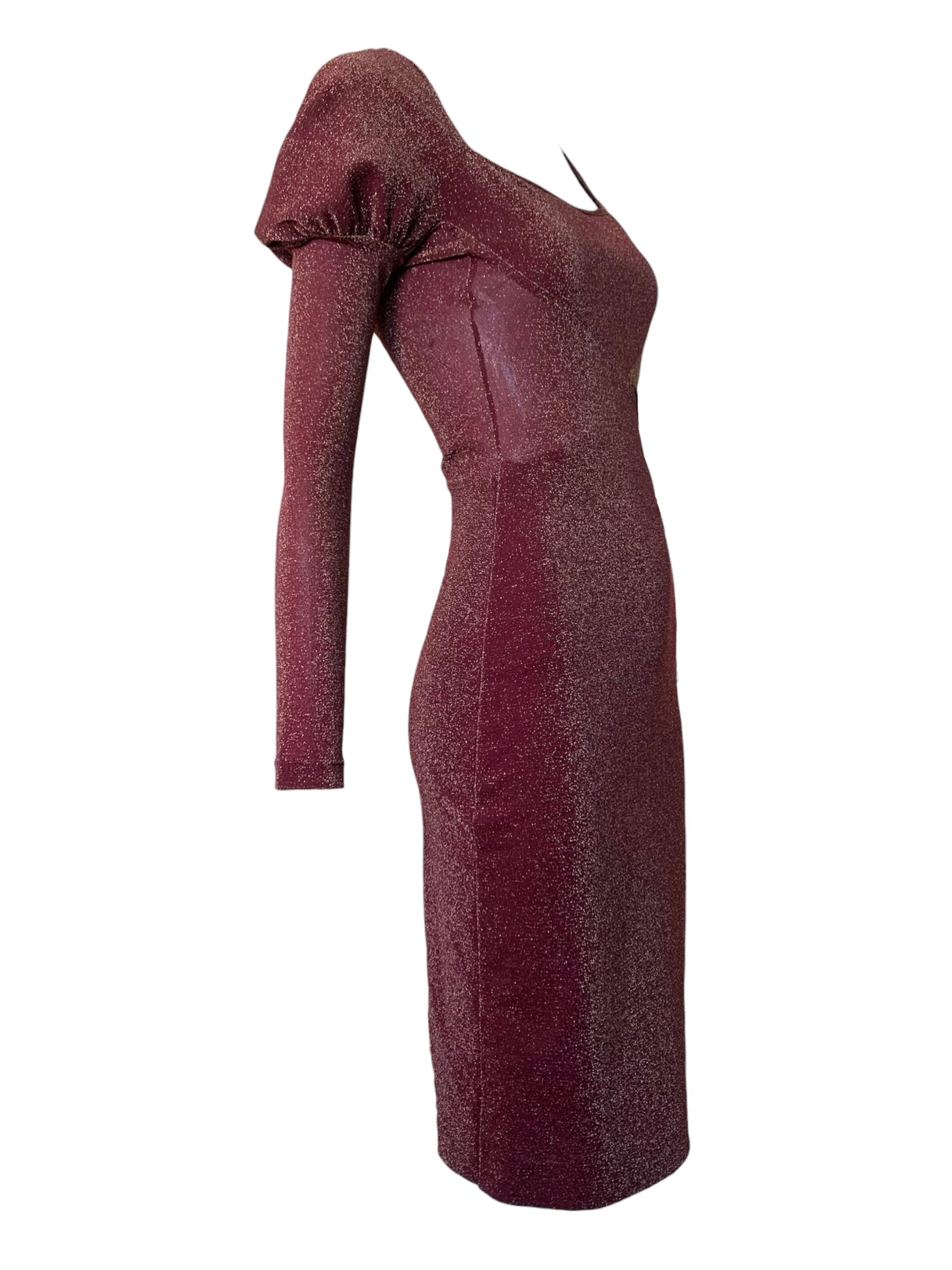 Vivienne Westwood 1990's Sexy Burgundy Lurex Dress, side