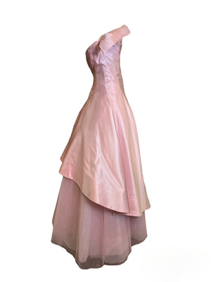 Arnold Scaasi  80s  Pink Satin Strapless Gown with Tulle Underskirt SIDE 2 of 5