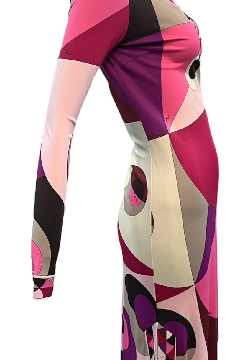 Emilio Pucci 2000's Pink & Purple Geo Print Jersey Dress Emilio Pucci 2000's Pink & Purple Geo Print Jersey Dress