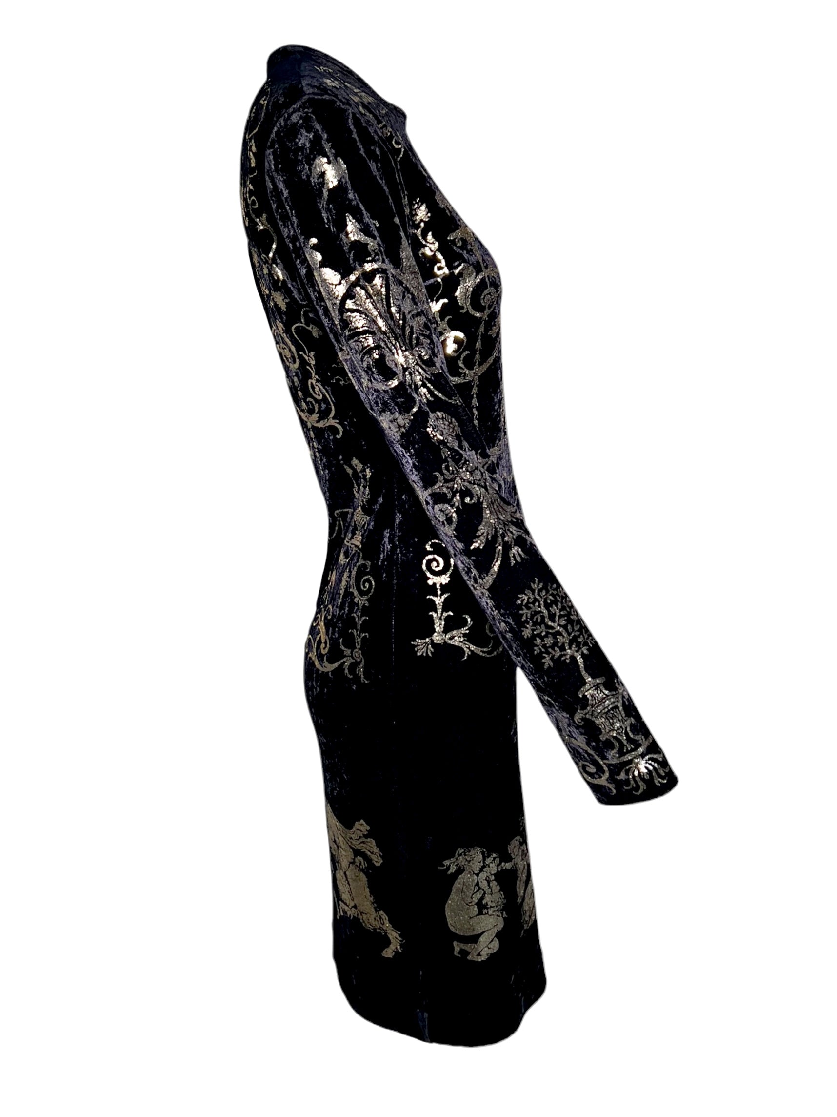 Vivienne Westwood 'Portrait' F/W 1990 Black Velvet Gold Boulle Foil Midi Dress SIDE PHOTO 4 OF 14