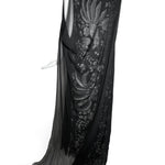 Galanos Black Embroidered Lace Gown Veiled with Chiffon Overlay and Train, back