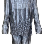 Krizia 90s Silver Sheer Crinkled Shirt & Pants Ensemble BACK 3 of 6