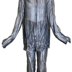 Krizia Y2K  Silver Sheer Crinkled Shirt & Pants Ensemble FRONT 1 of 6