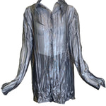 Krizia 90s Silver Sheer Crinkled Shirt & Pants Ensemble SHIRT 4 of 6