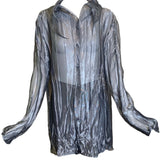 Krizia 90s Silver Sheer Crinkled Shirt & Pants Ensemble SHIRT 4 of 6