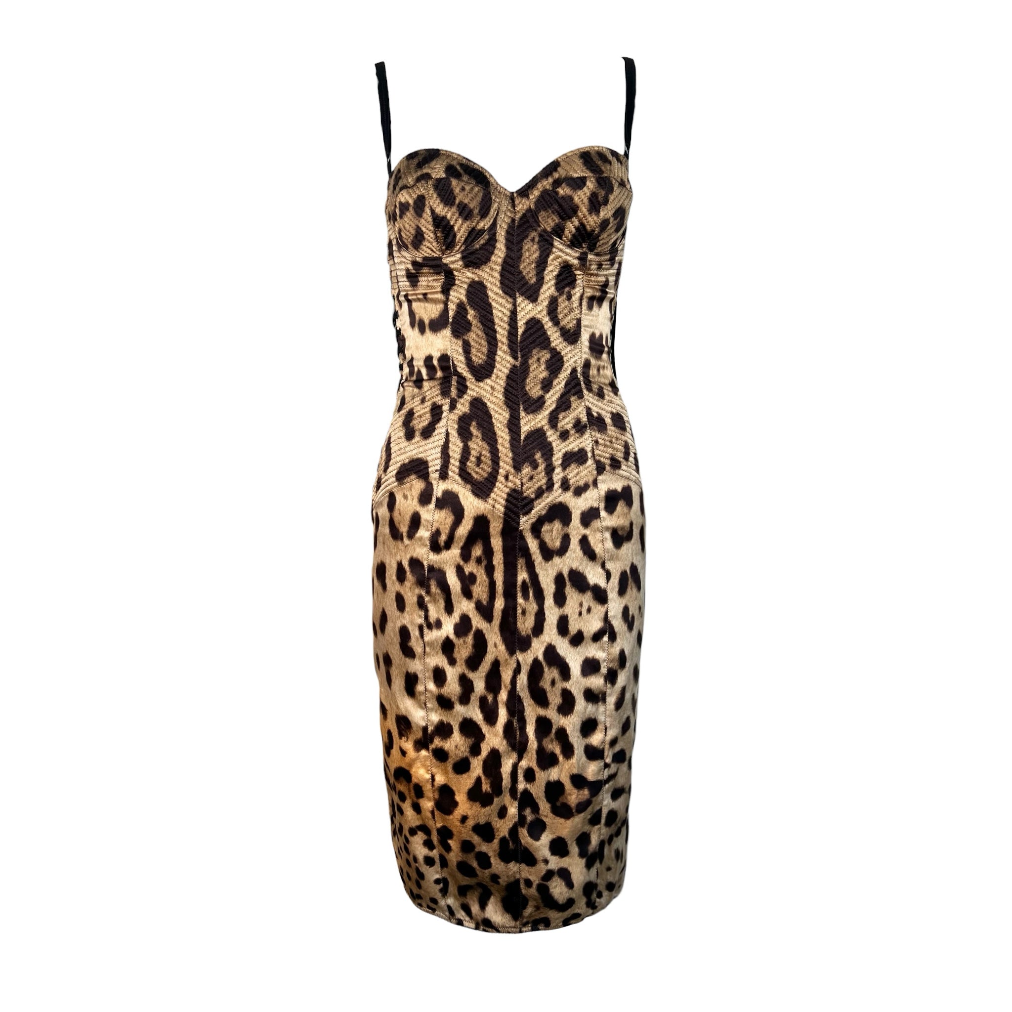 Dolce & Gabbana Y2K Iconic Silk Leopard Print Bustier Dress