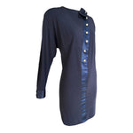 Chanel 1983/1984 Navy Wool Dress with Pearl Buttons, side