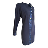 Chanel 1983/1984 Navy Wool Dress with Pearl Buttons, side
