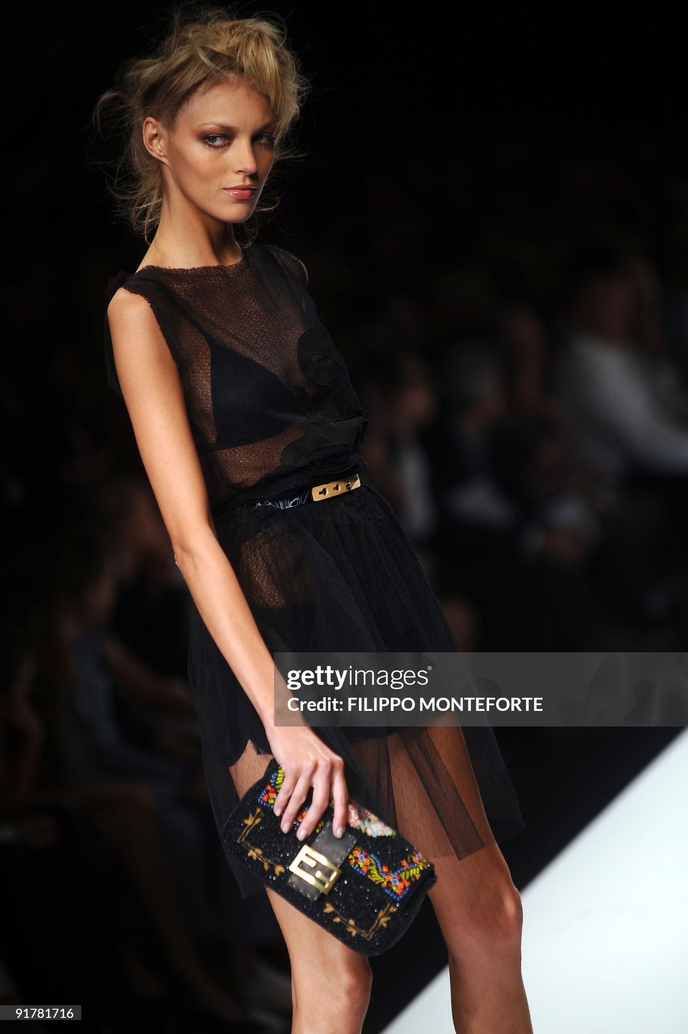 A model displays a creation of Fendi Spring/Summer 2010 ready-to-wear collection on September 27, 2009 during the Women's fashion week in Milan. AFP PHOTO / Filippo Monteforte (Photo credit should read FILIPPO MONTEFORTE/AFP via Getty Images)