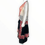 1920's Rose and Graphic Grid Print Long Silk Crepe Sleeve Drop Waist Afternoon Dress, side