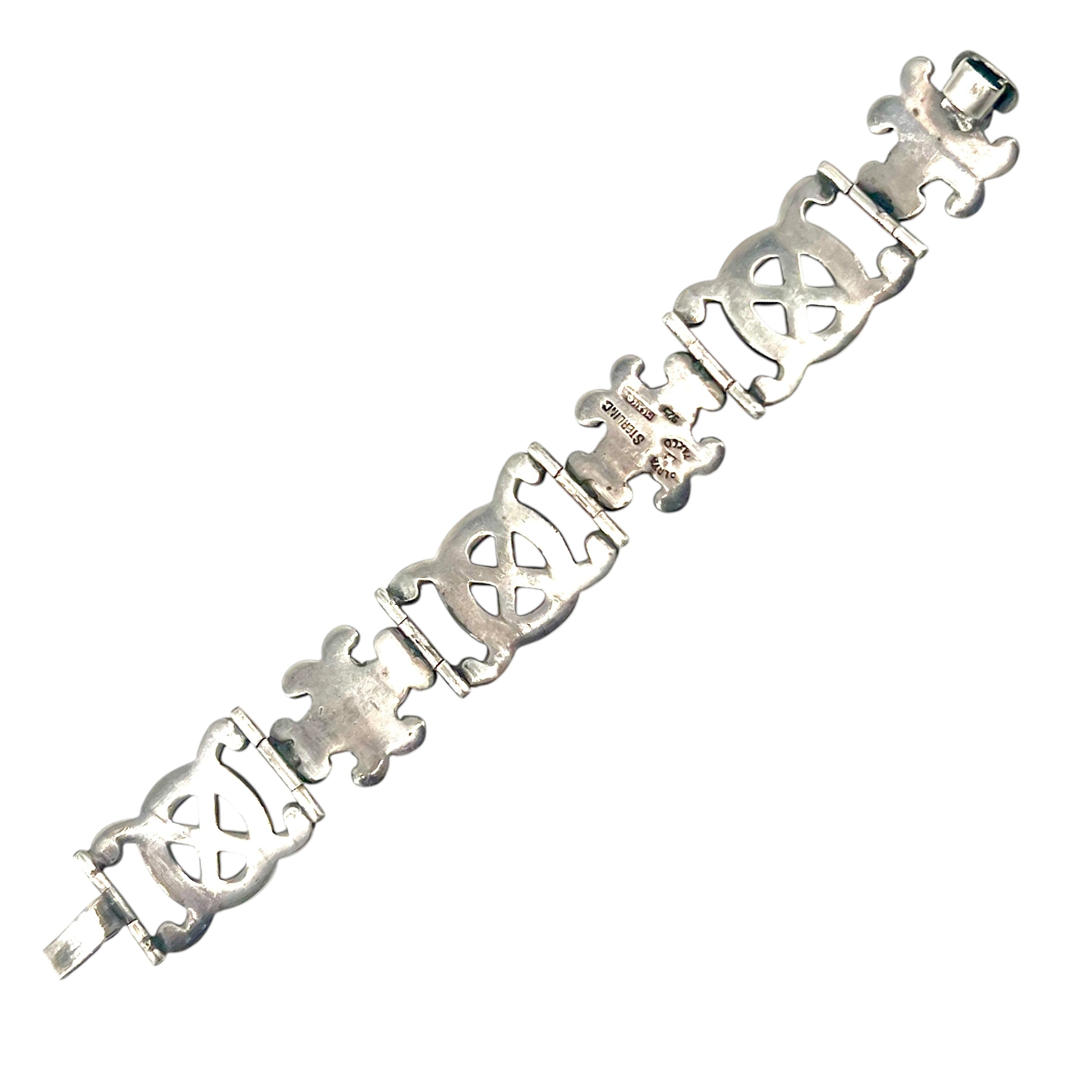 Sterling Silver 1950s/60s Made in Taxco Mexico Articulating Bracelet, reverse