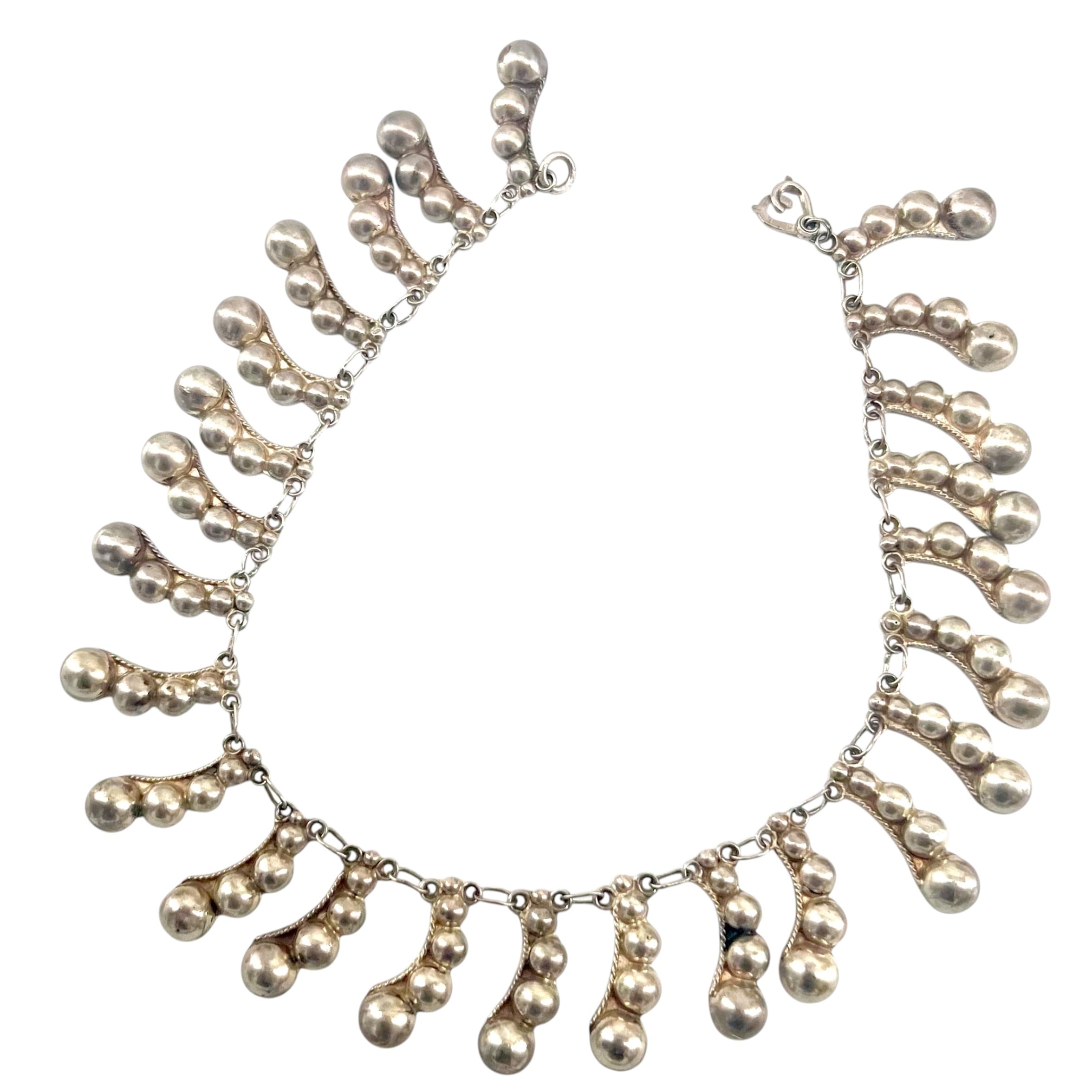 Mexican Modernist Sterling Silver Mid Century Sculptural Necklace, open