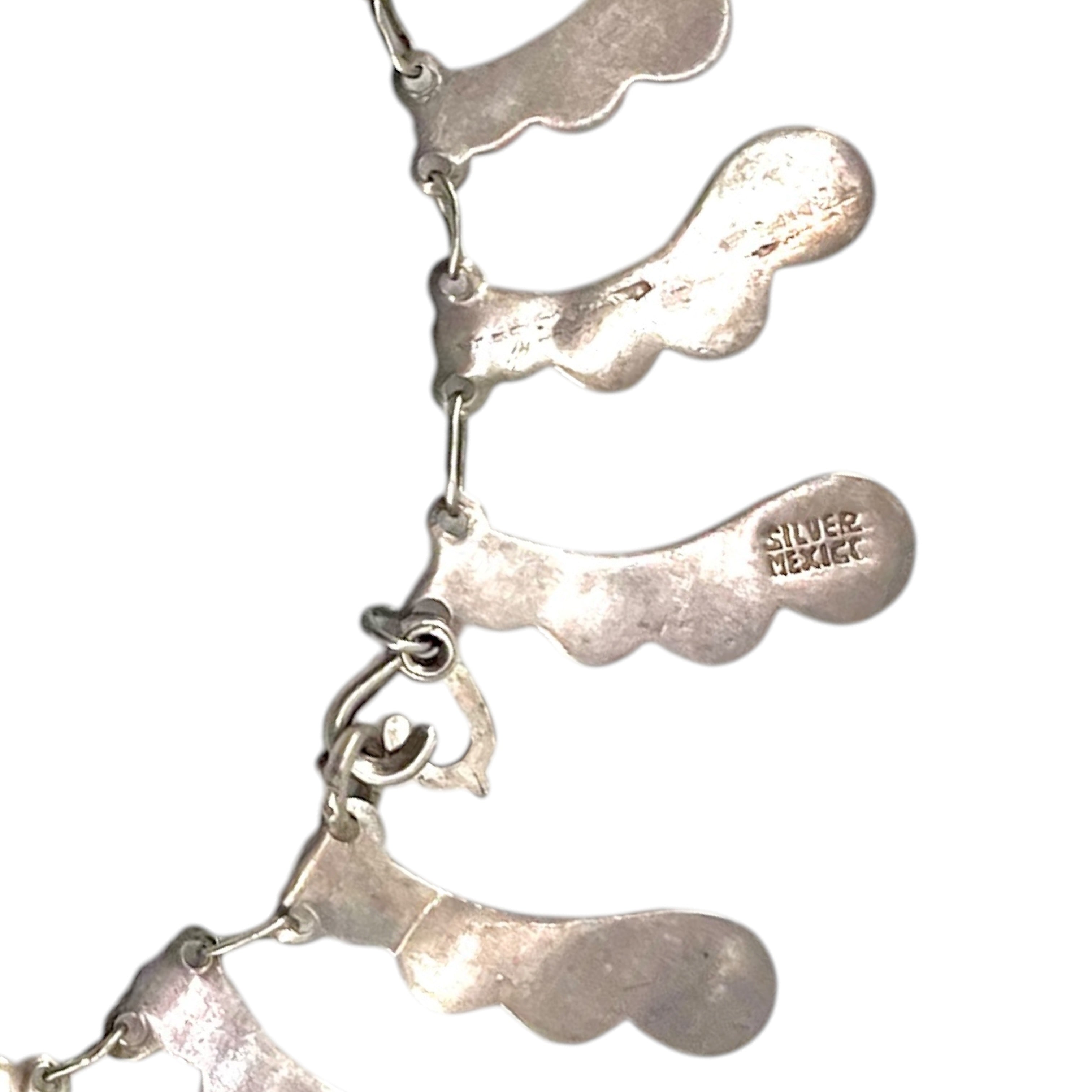 Mexican Modernist Sterling Silver Mid Century Sculptural Necklace, silver stamp
