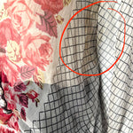 1920's Rose and Graphic Grid Print Long Silk Crepe Sleeve Drop Waist Afternoon Dress, pit stain