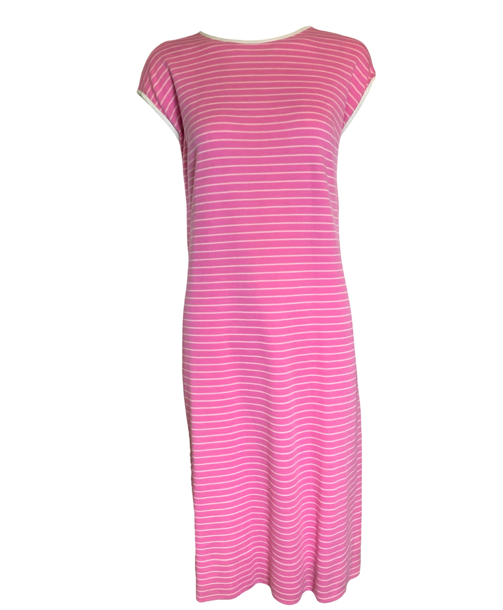  Bonnie Cashin for Sills  60s Blue and Pink Striped Coat and Dress Ensemble DRESS FRONT 4 of 7