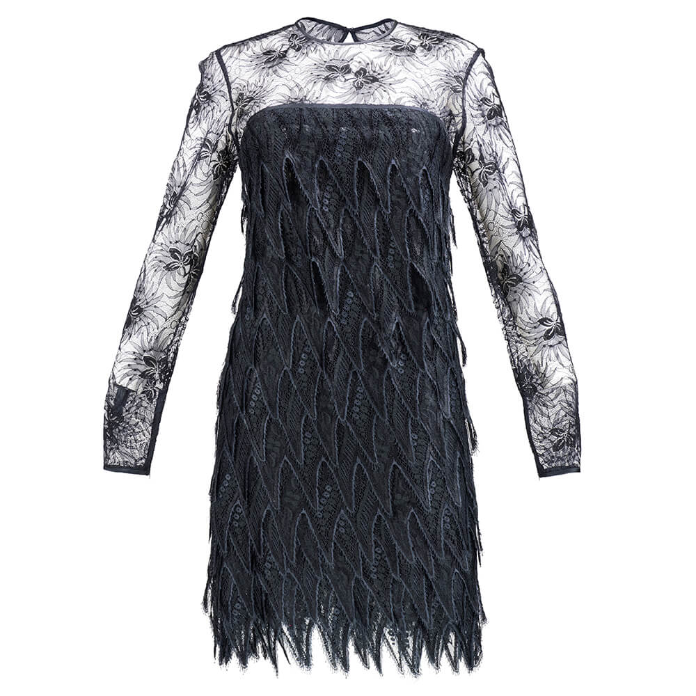 Vintage GALANOS 80s Lace Tiered Cocktail Dress