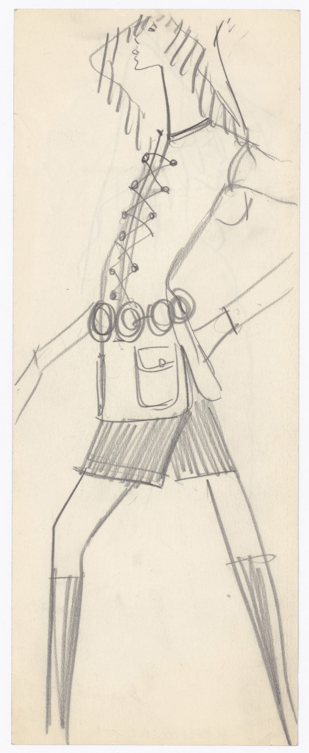 Yves Saint Laurent  1968 Saharienne Ivory Safari Mini Dress, Original and Rare, sketch 