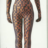 Issey Miyake F/W 1989/1990 RARE Tattoo Blocks and Lines Printed Stockings, bodysuit example