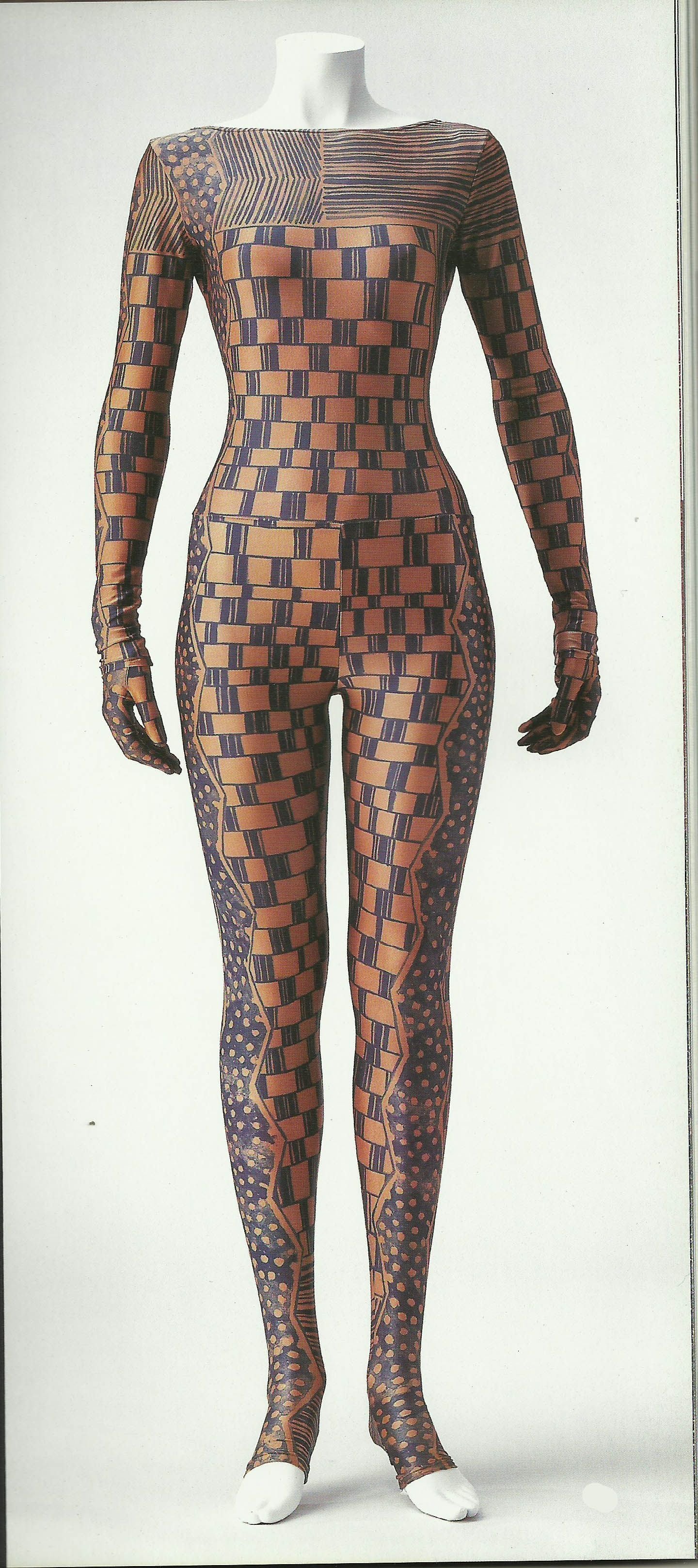 Issey Miyake F/W 1989/1990 RARE Tattoo Blocks and Lines Printed Stockings, bodysuit example