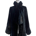 1920's Black Silk Velvet Opera Coat, close up neck