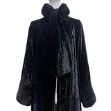 1920's Black Silk Velvet Opera Coat, close up neck