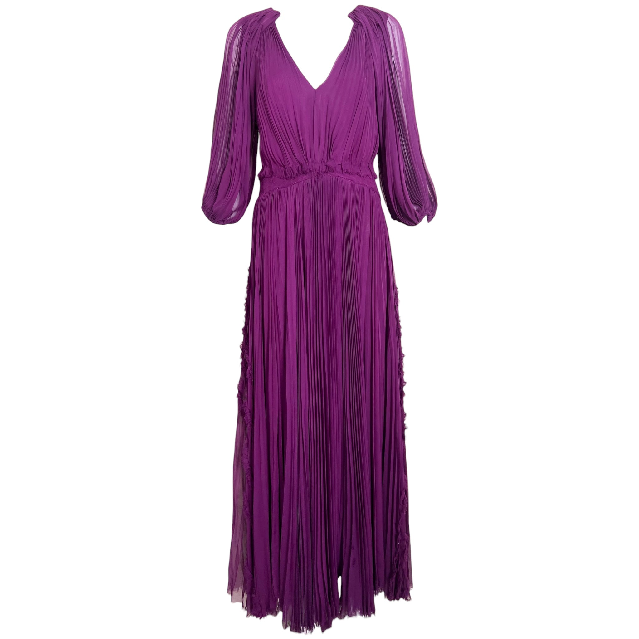 J. Mendel S/S 2013 Purple Romantic Ruffled Silk Long Sleeve Gown