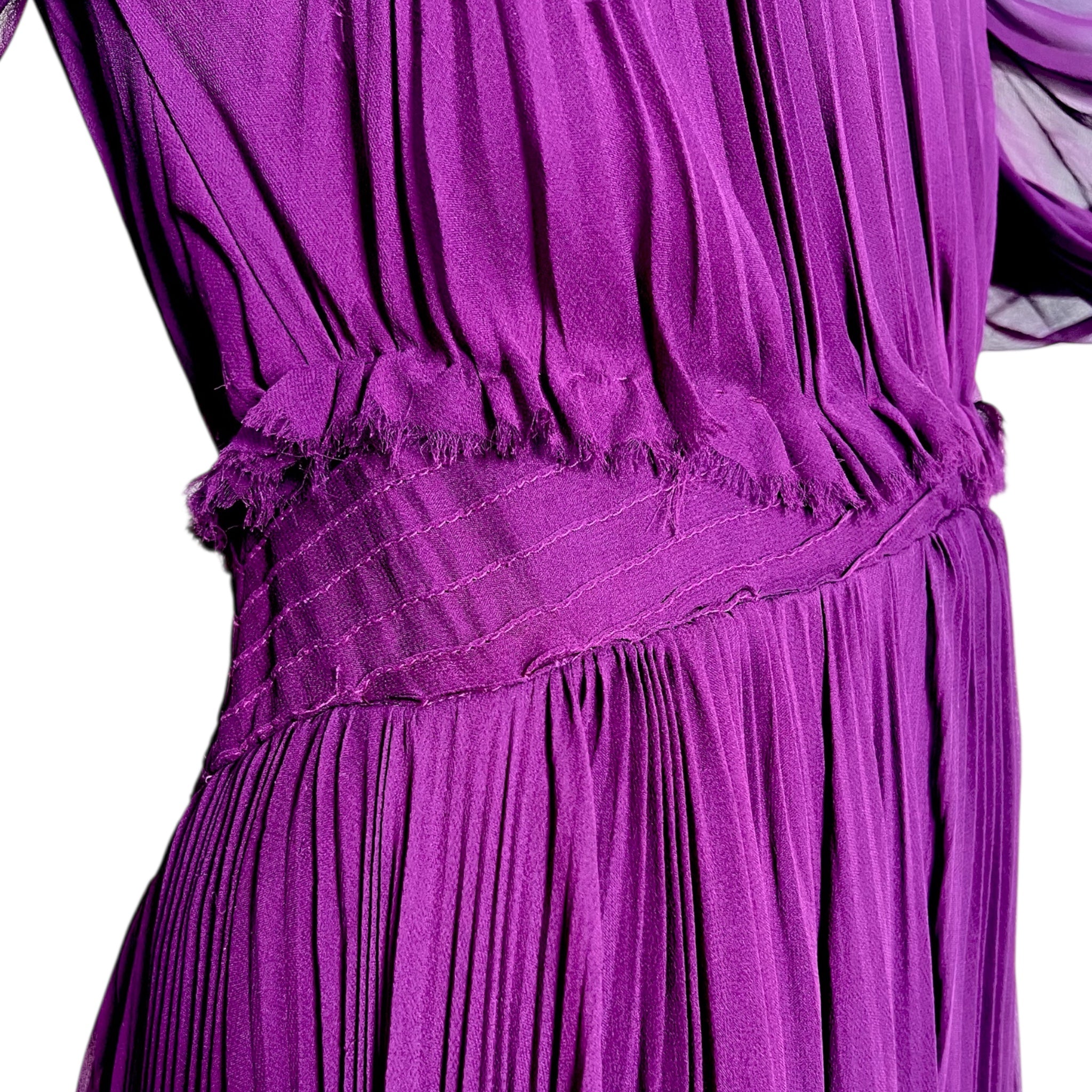 J. Mendel S/S 2013 Purple Romantic Ruffled Silk Long Sleeve Gown, waist