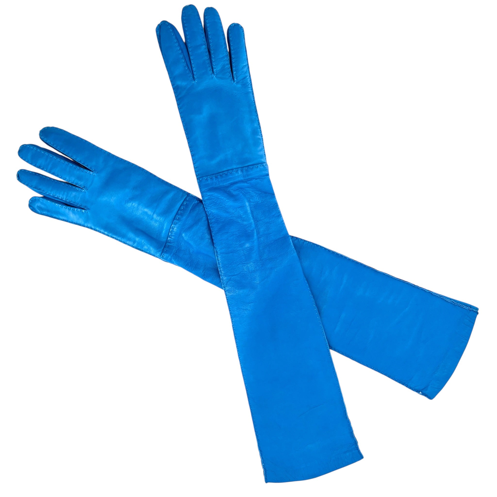 Prada 2020s Blue Lambskin Leather Elbow Length Gloves