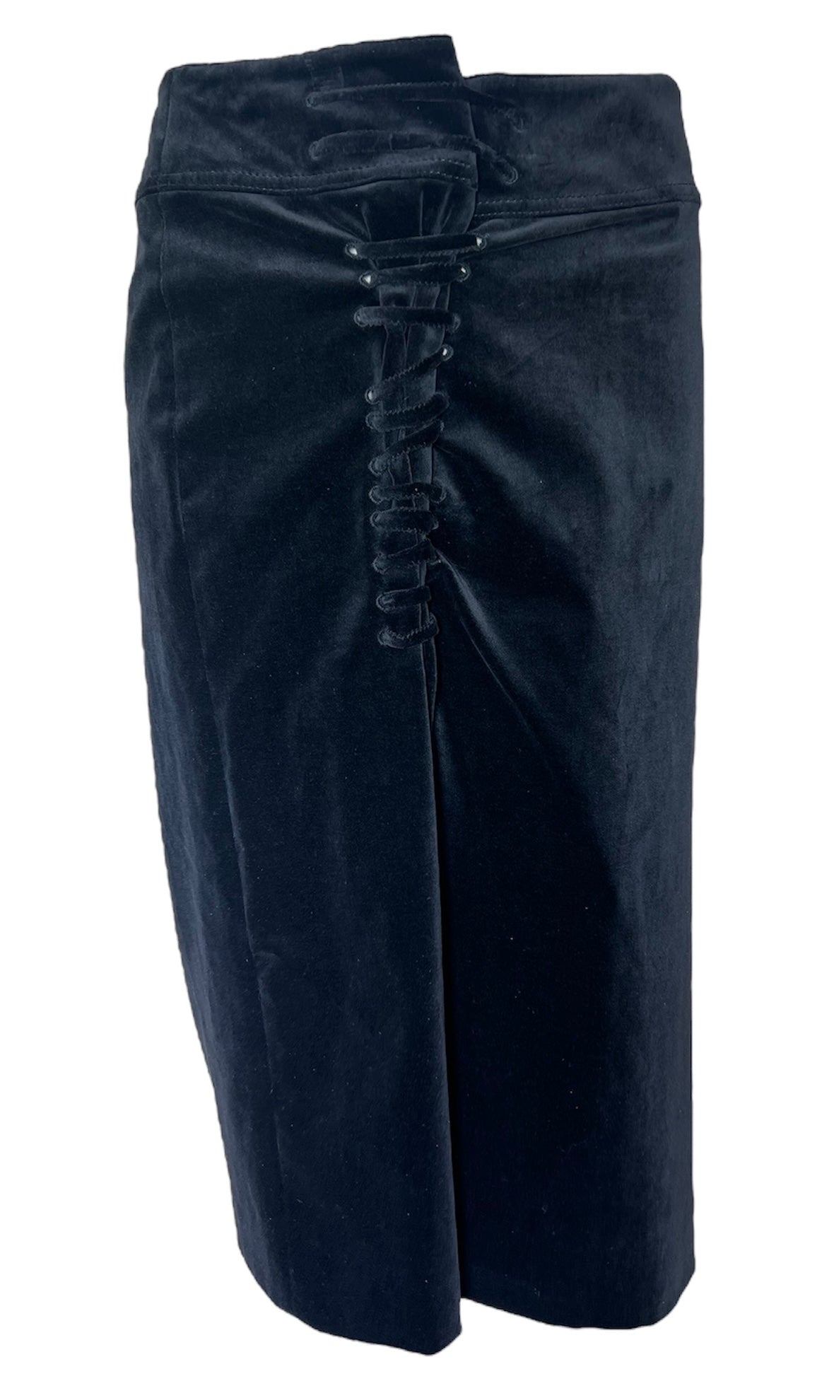 Gucci Tom Ford Era Black VelveteenLace-Up Pencil Skirt FRONT PHOTO 1 OF 7