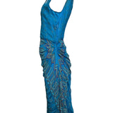 Zandra Rhodes 1970s Silk Turquoise Silk Screen Dress SIDE PHOTO 3 OF 7