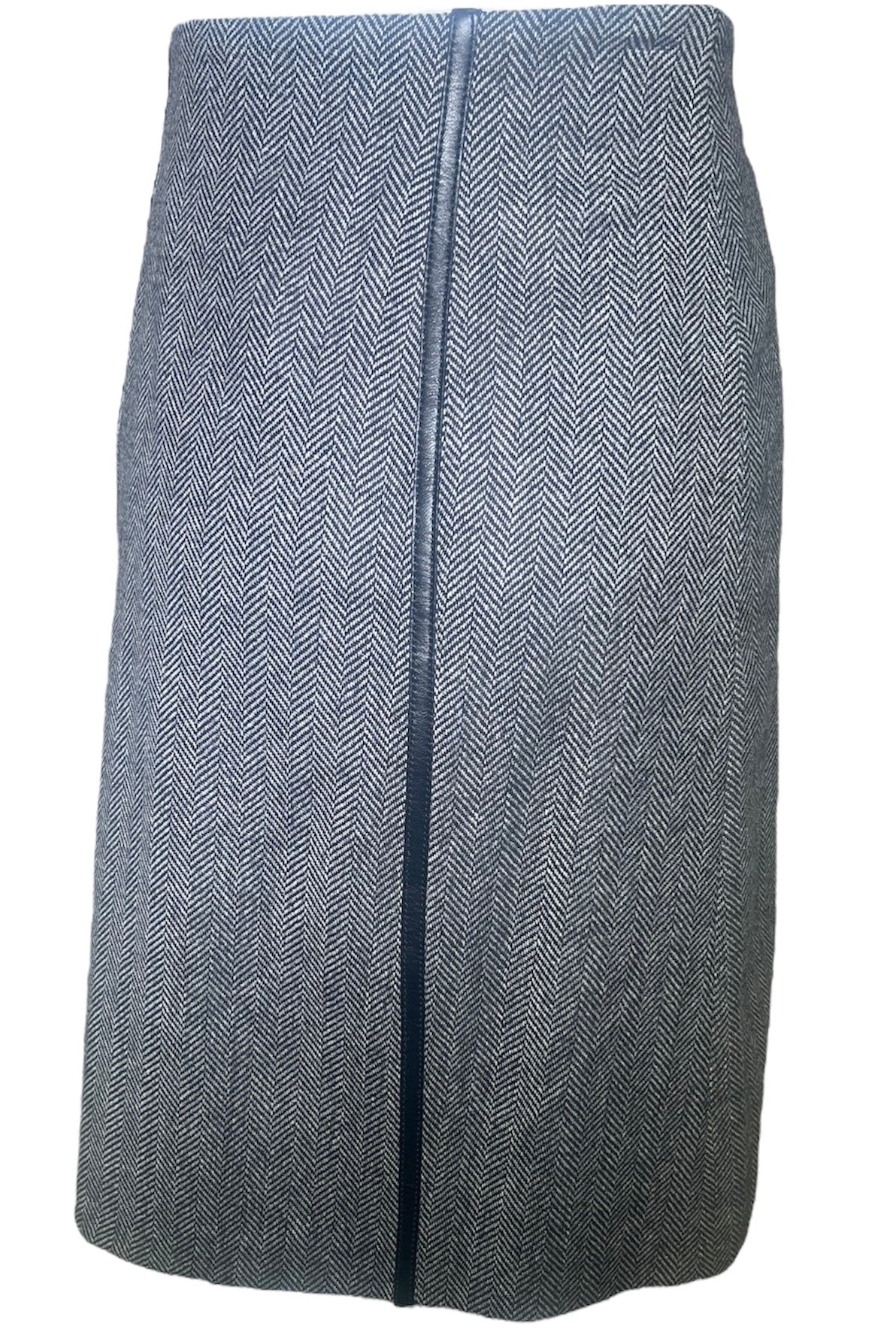 Tom Ford for Gucci Herringbone with Leather Trim Skirt SIDE PHOTO 2 OF 5