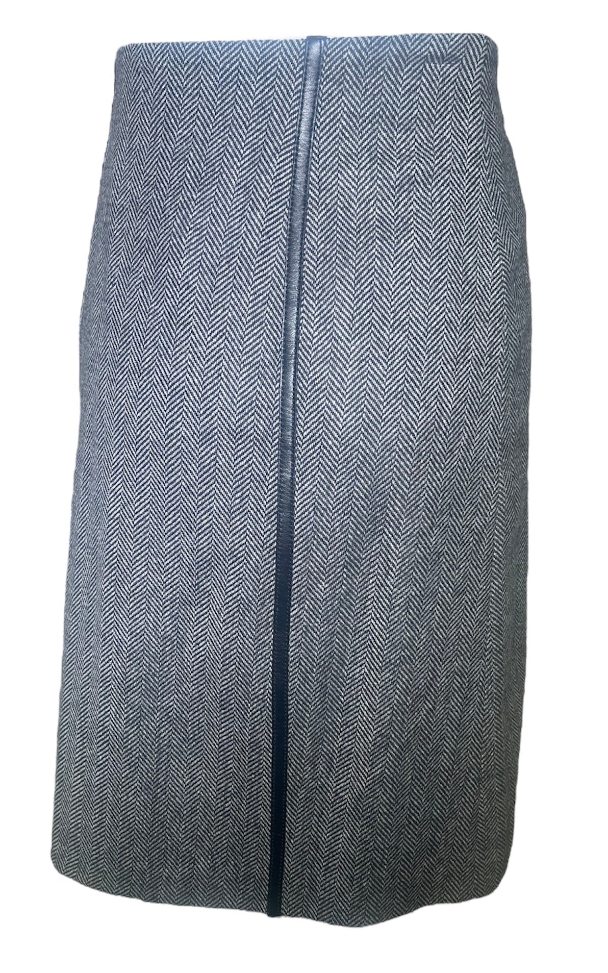 Tom Ford for Gucci Herringbone with Leather Trim Skirt SIDE PHOTO 2 OF 5