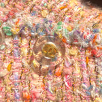 Chanel S/S 1997 Pink Multicolor Metallic Bouclé Tweed Coat, close up button