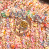 Chanel S/S 1997 Pink Multicolor Metallic Bouclé Tweed Coat, close up button